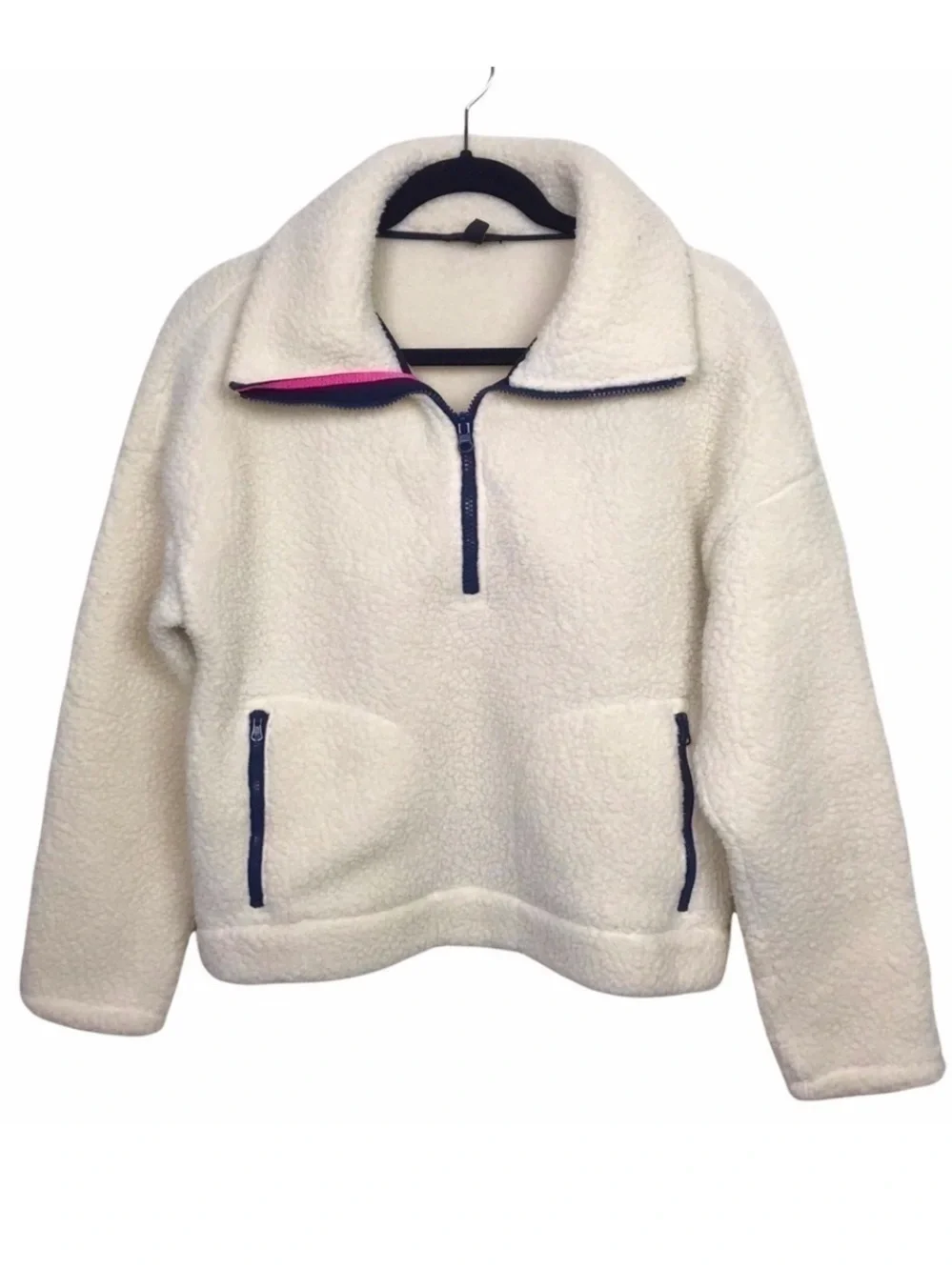 J Crew Ivory Crop Half Zip Polartec Fleece Pullover Sweater